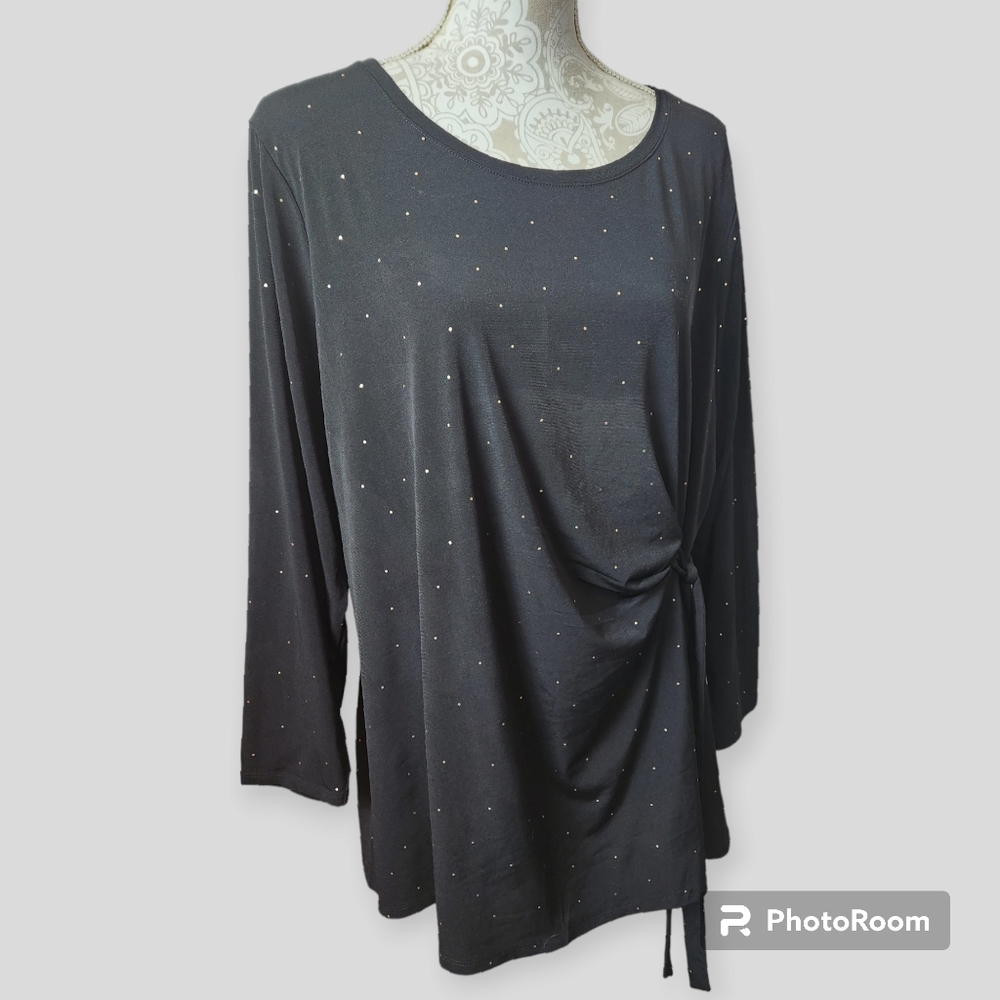 Lane Bryant Tunic Top Black Polka Dot Bling Side Tie Blouse size 18/20